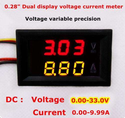 Voltmeter/ Ammeter DC 0.00-33.0V/10A Dual LED Display (Red+Yellow) **IN STOCK**