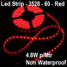 Led Strip Light 3528-Red-Non Waterproof-60 Led p/mtr-4.8W p/mtr-Price p/mtr