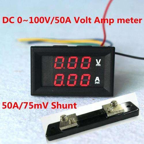 Voltmeter/ Ammeter DC 0-100V/50A Dual LED Display (Red)
