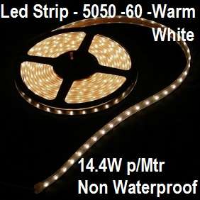 Led Strip Light 5050-Warm White-Non Waterproof-60 Led p/mtr-14.4W p/mtr-Price p/mtr