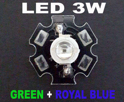 3W Led for Aquarium (1x Green 525nm / 2x Royal Blue 450nm) on Aluminium Base Plate **IN STOCK**