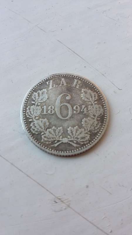 SCARCE!!! 1894 ZAR Sixpence coin