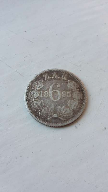 SCARCE!!! 1895 ZAR Sixpence coin