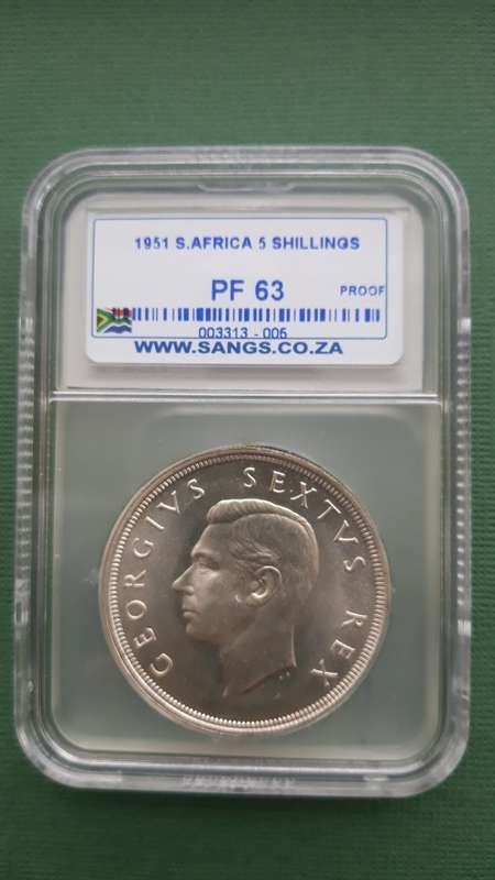1951 SA Union 5 Shillings (Crown) Proof SANGS PF63. Beautiful! R1 Start!
