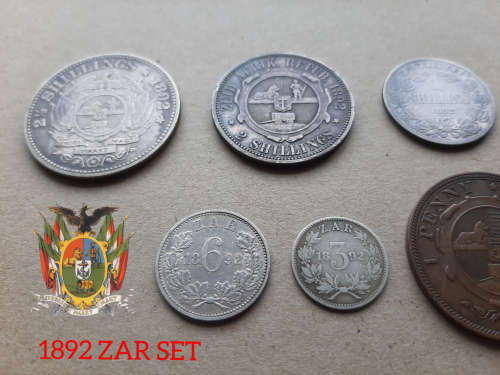 Paul Kruger ZAR: Set of Six 1892 coins! Half Crown to Penny! Year of first Issue!