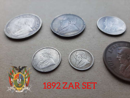Paul Kruger ZAR: Set of Six 1892 coins! Half Crown to Penny! Year of first Issue!