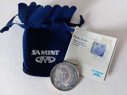 Super Sale! 2010 Nadine Gordimer Special Edition Uncirculated Silver R1 Coin (with COA & Pouch)