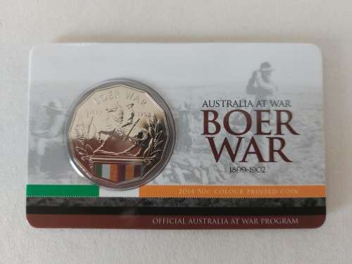 Super Sale! RARE! Australian 2014 BOER WAR Colour Printed Coin in Protective Card Casing!