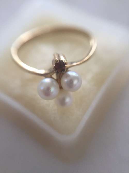 9 ct gold pearl and ruby ring