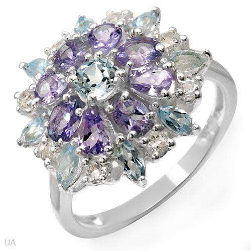 Majestic Brand New Ring With 3.20ctw Precious Stones - Genuine Tanzanites, Topazes Crafted in 925 St