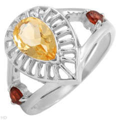 Fashionable Brand New Ring With 1.66ctw Precious Stones - Genuine Citrine and Garnets Crafted in 925