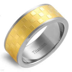 Fashionable Brand New Gentlemens Band Ring in 14K/Ti Gold plated Titanium