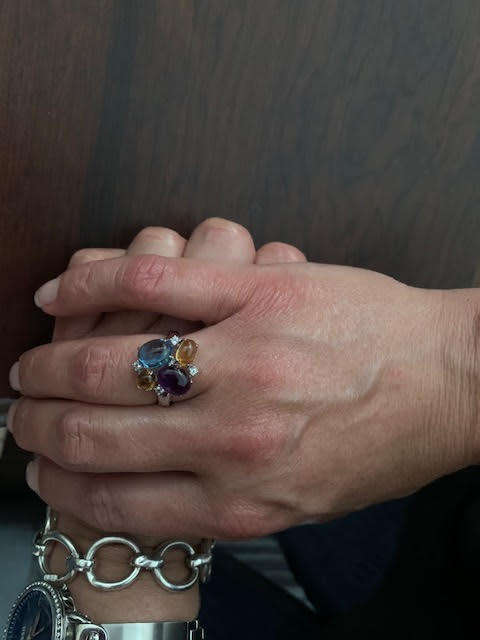 14ct white gold ring With 4.45ctw Precious Stones - Gen Amethyst, Citrines, Topazes Well Made