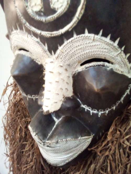 Massive African Mask - Made from Wood, Copper Inlays, Ect.. - Amazing