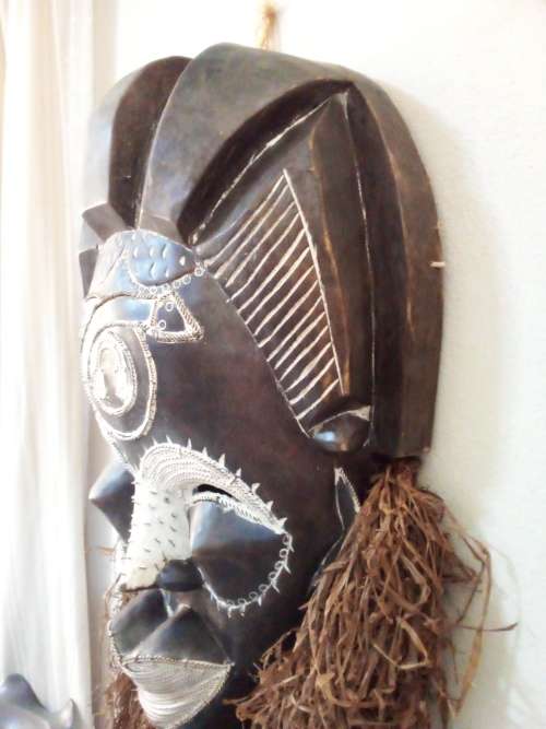 Massive African Mask - Made from Wood, Copper Inlays, Ect.. - Amazing