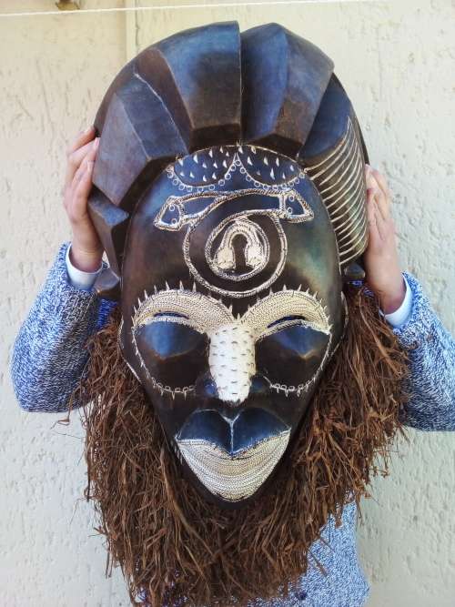 Massive African Mask - Made from Wood, Copper Inlays, Ect.. - Amazing