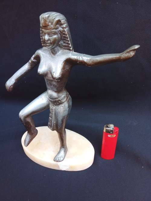 EGYPTIAN BURST/STATUE PEWTER COPPER GLAZED - GRANITE BOTTOM  - VERY HEAVY