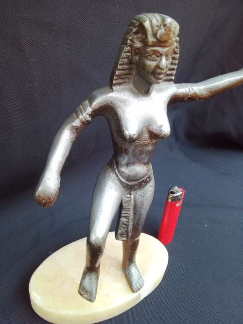 EGYPTIAN BURST/STATUE PEWTER COPPER GLAZED - GRANITE BOTTOM  - VERY HEAVY