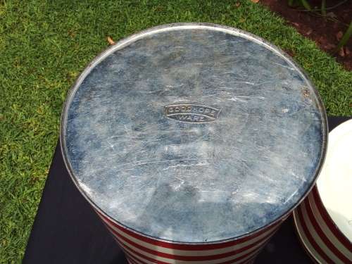 2 x Vintage Red and White Striped Goodhope Ware Tins Set