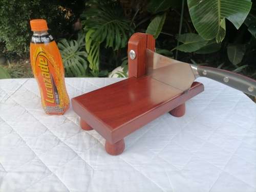 BILTONG CUTTER - MASTERCHEF X30CR13 CLEAVER - B245A - WITH OAK WOODEN STAND - AMAZING VERY HEAVY