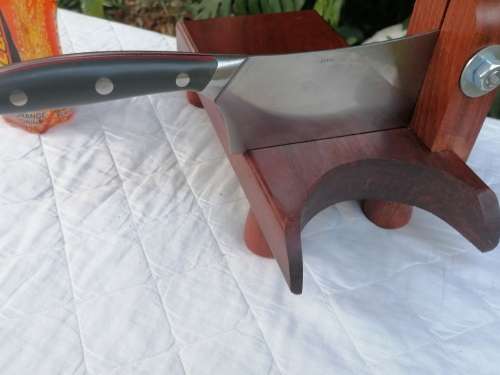 BILTONG CUTTER - MASTERCHEF X30CR13 CLEAVER - B245A - WITH OAK WOODEN STAND - AMAZING VERY HEAVY