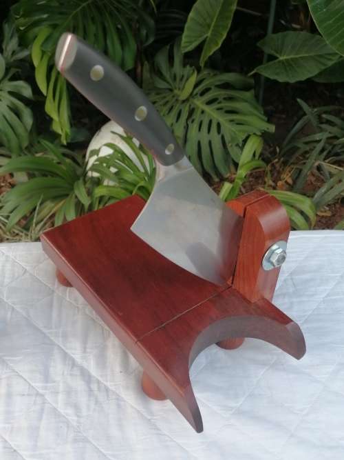 BILTONG CUTTER - MASTERCHEF X30CR13 CLEAVER - B245A - WITH OAK WOODEN STAND - AMAZING VERY HEAVY