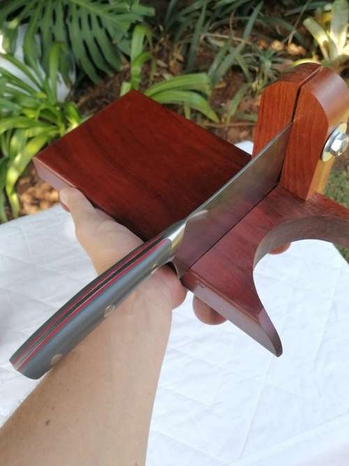 BILTONG CUTTER - MASTERCHEF X30CR13 CLEAVER - B245A - WITH OAK WOODEN STAND - AMAZING VERY HEAVY