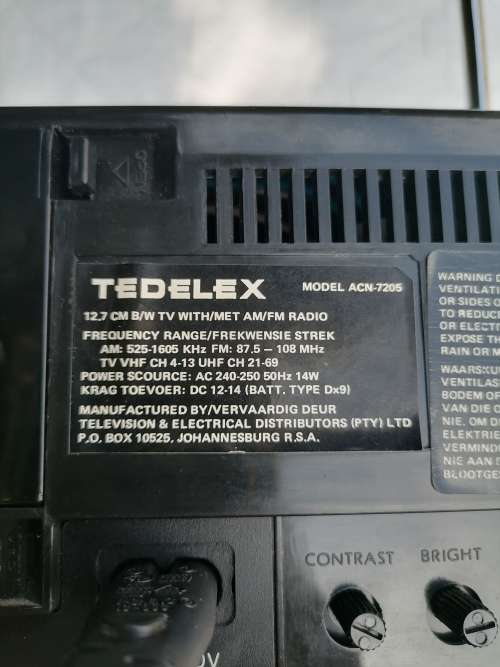 VINTAGE - TEDELEX - ACN-7205 5` Black/White Mini Television AND Radio - 100% WORKING