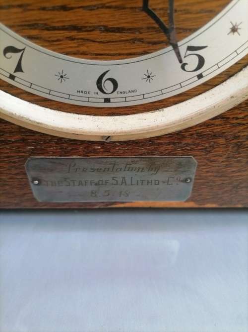 PERIVALE MANTLE CLOCK MADE IN ENGLAND 1930`S - COMES WITH ORIGINAL KEY