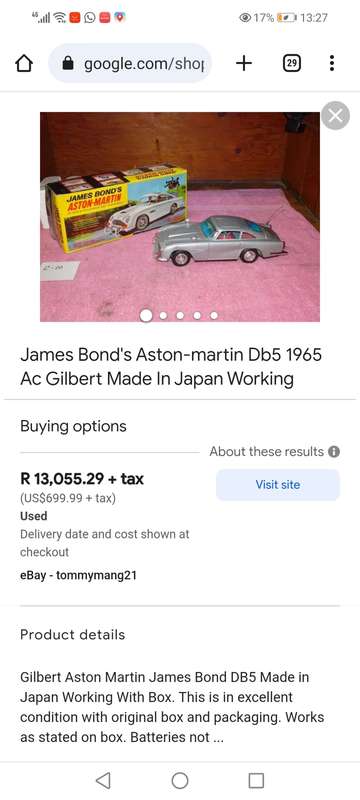 James bond Aston Martin DB5 Car vintage 1965 - Tin Toy - MADE IN JAPAN - 100% WORKING