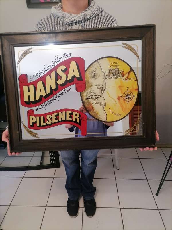 VINTAGE ORIGINAL HANSA PILSNER ADVERTISING MIRROR - 60 CM X 75 CM