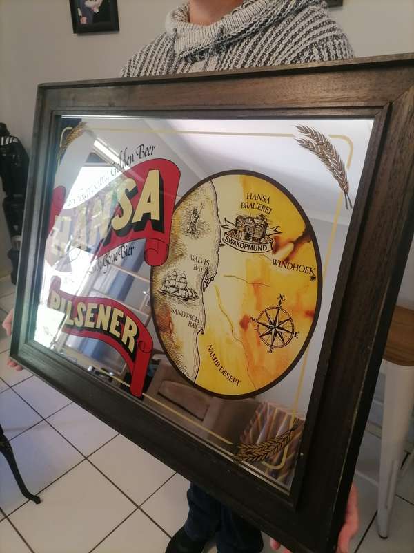 VINTAGE ORIGINAL HANSA PILSNER ADVERTISING MIRROR - 60 CM X 75 CM