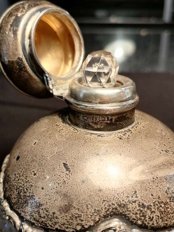 1800's Antique English Cut Crystal & Sterling Silver Perfume Bottle - Hallmark
