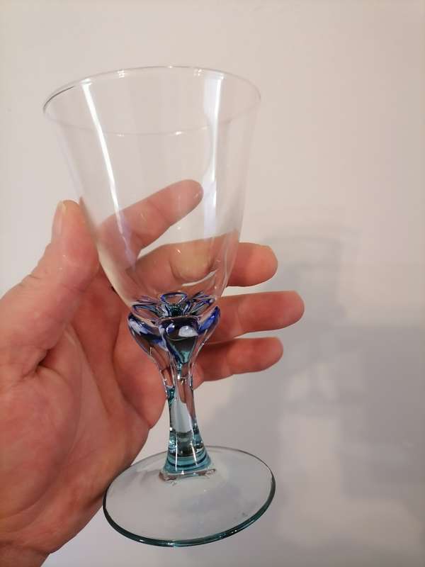 4 ARC France Murano wine glasses Blue and White colour - France Stamped % Authentic