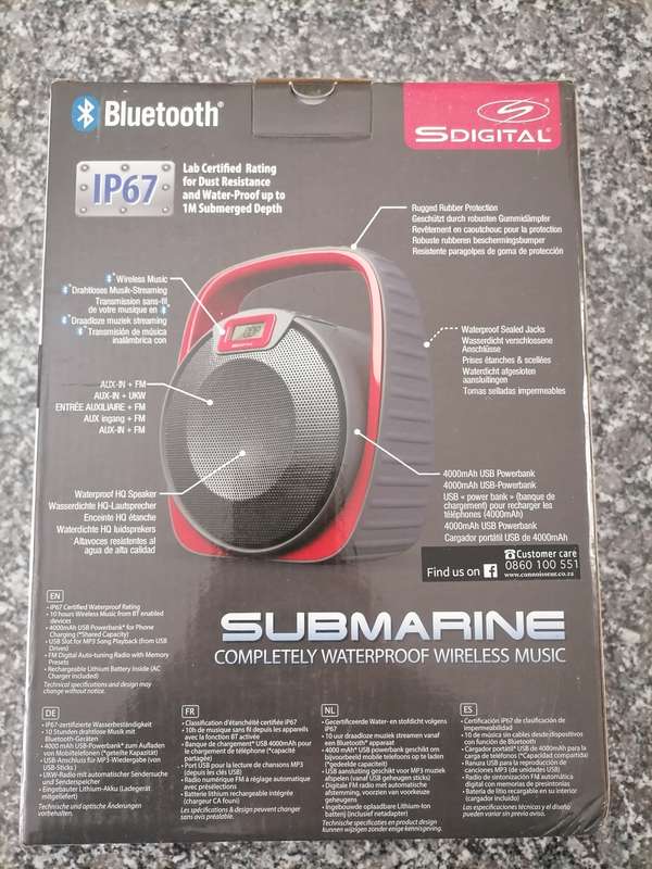 S Digital Submarine IPX67 Wireless Speaker and POWER BANK WATER PROOF BRAND NEW - RED