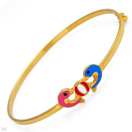 Imposing Bracelet Made of Three tone Enamel and 14K Yellow Gold 6" for girls
