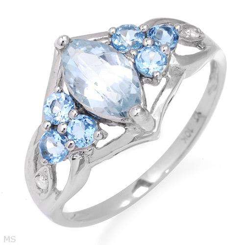 Majestic Ring With 1.30ctw Precious Stones - Genuine Diamonds,Aquamarine and Topazes