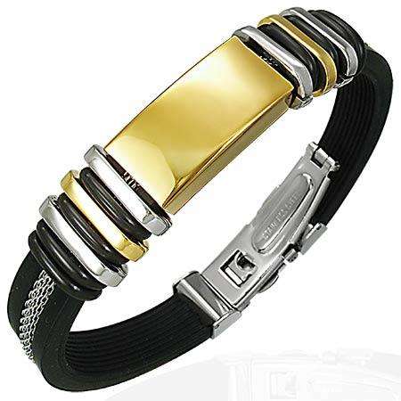 3-tone Rubber Mesh Bangle w/ Stainless Steel Watch-Style