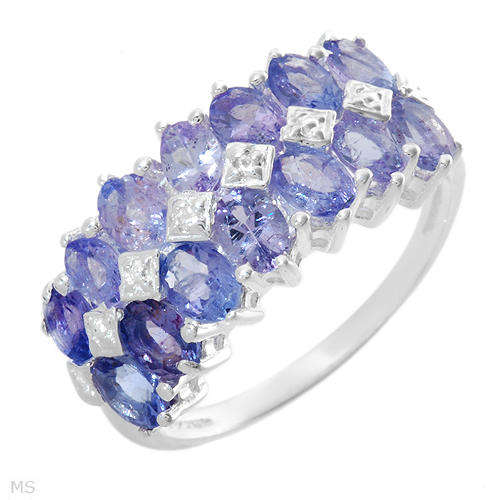 Pleasant Brand New Ring With 2.39ctw Precious Stones - Genuine Tanzanites and Topazes Made in 925 St
