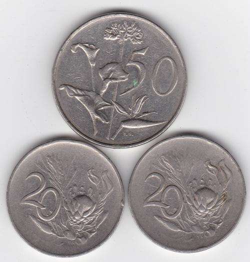 SA - 2 x 1965 20c, 1 x 1988 50c
