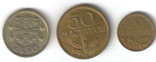 Portugal - 1970 2 1/2 Escudo; 1971 50 centavos; 1970 20 centavos.