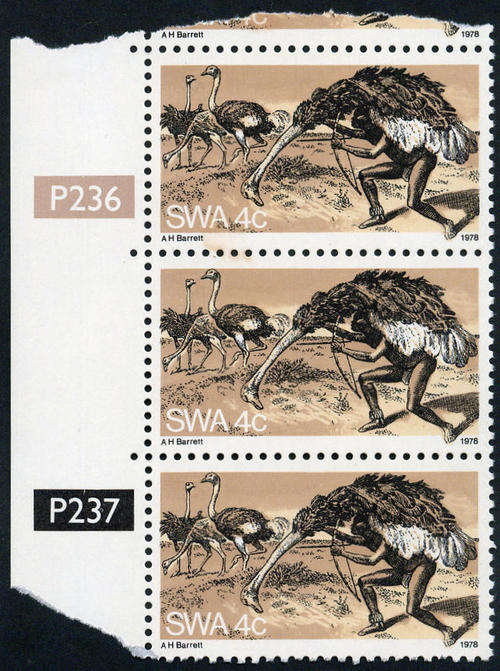 SWA 1978 strip of 3 Ostrich Hunting