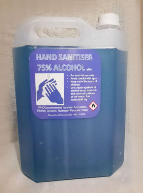 Hand Sanitiser & Surface Disinfectant - Bulk - 75% Alcohol - WHO Formulation - 5 Liters