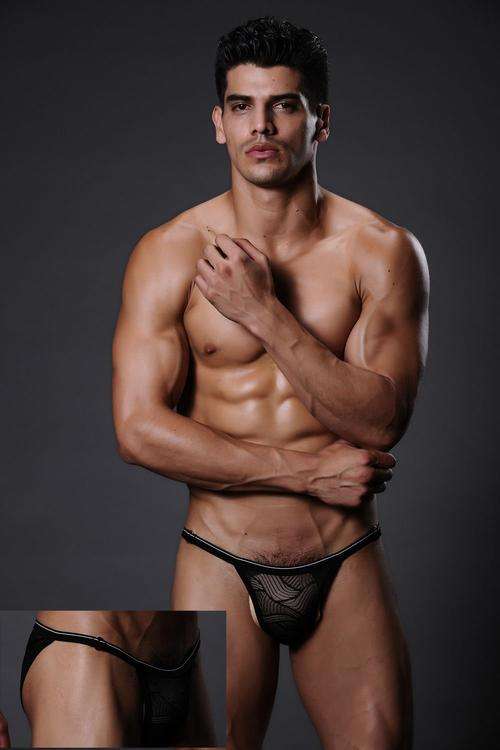 BLACK MESH TANGA WITH SIDE CLIPS