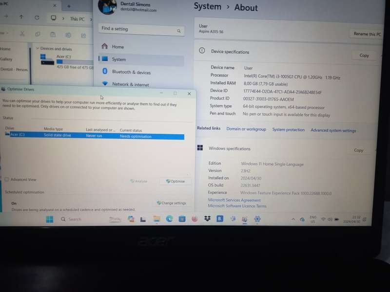 Acer Core i3-10th Gen 8gb Ram 512 Solid State Drive