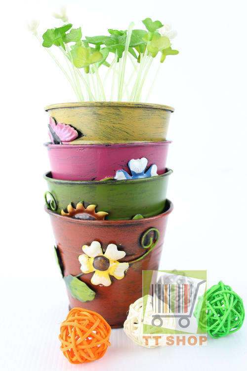 Small Flowers Metal Bucket, Office desktop decoration