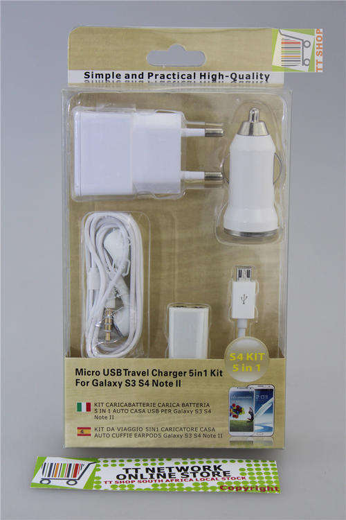 5-in-1 Galaxy Accessory Kit W / Dock, headphones Data cable ,AC & DC Chargers
