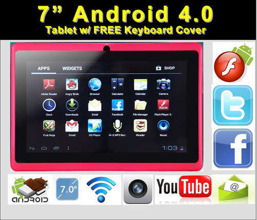 7" Android 4.0 PC Tablet in hot pink W/ FREE Keyboard Cover