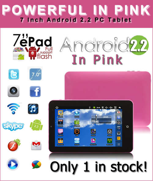 The Hottest Powerful 7 Inch Android 2.2 Tablet PC In PINK (1 in stock only)