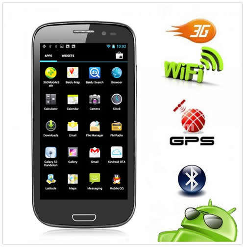 4.7 Inch Android Dual SIM Quald-band WIFI FM Bluetooth 3G Touch Screen Cell Phone - Dark